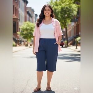 Denim & Co.® Size XL New Premium Stretch Knee Length Navy Shorts Cotton/Spandex